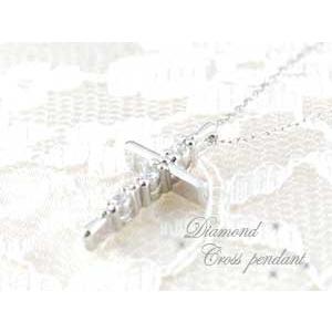 ネックレス レディース ダイヤモンド  プラチナ クロス  ペンダント 0.08ct ダイヤ  華奢 ダイヤネックレス ペンダント pt900 十字架 人気  クリスマスの画像