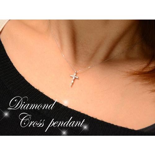ダイヤモンド ネックレス 18金 クロス レディース ペンダント ホワイトゴールドk18 18k  0.08ct ダイヤ  華奢 ダイヤネックレス 十字架 人気  クリスマスの画像