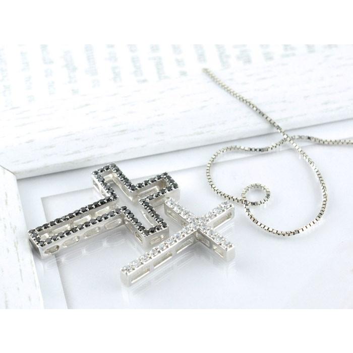 プラチナ ネックレス メンズ クロス ブラックダイヤモンド