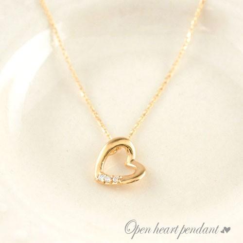 ダイヤモンド ネックレス 18金 ペンダント オープンハート ダイヤ ハートネックレス k18 ピンクゴールドk18 18k レディース 人気  クリスマス
