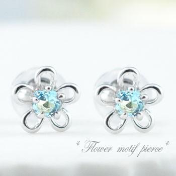 18金 ピアス レディース 花 ブルートパーズ ホワイトゴールドk18