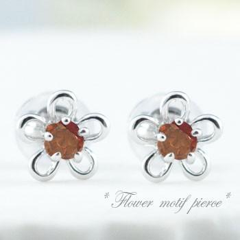 即出荷 ピアス 18金 クリスマス スタッドピアス 1月誕生石 花ピアス 花 カラーストーン フラワー レディース ホワイトゴールドk18 ガーネット ピアス Tin Ipb Ac Id