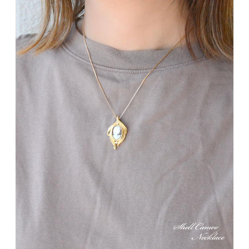 レディース ネックレス カメオ 18金 ダイヤモンド k18 イエロー  