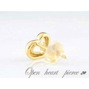 ピアス レディース ダイヤモンド 18金 オープンハート ハートピアス k18 イエローゴールドk18 0.07ct スタッドピアス 18k かわいい 人気 プレゼント クリスマスの画像
