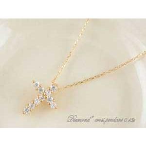 ダイヤモンド ネックレス 18金 k18 ピンクゴールドk18 クロス k18 0.18ct ダイヤモンドペンダント ダイヤネックレス 十字架 レディース 人気  クリスマスの画像
