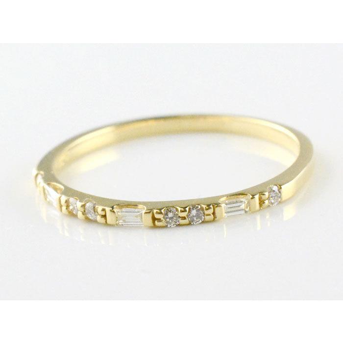 リング レディース 18金 ダイヤモンド 指輪 イエローゴールドk18 バケットカット ハーフエタニティ 18k 華奢 ダイヤモンドリング 重ねづけ シンプル ギフトの画像