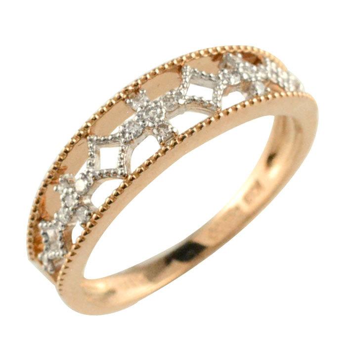 リング レディース 18金 ダイヤモンド 指輪 コンビ K18 PT900 ピンク