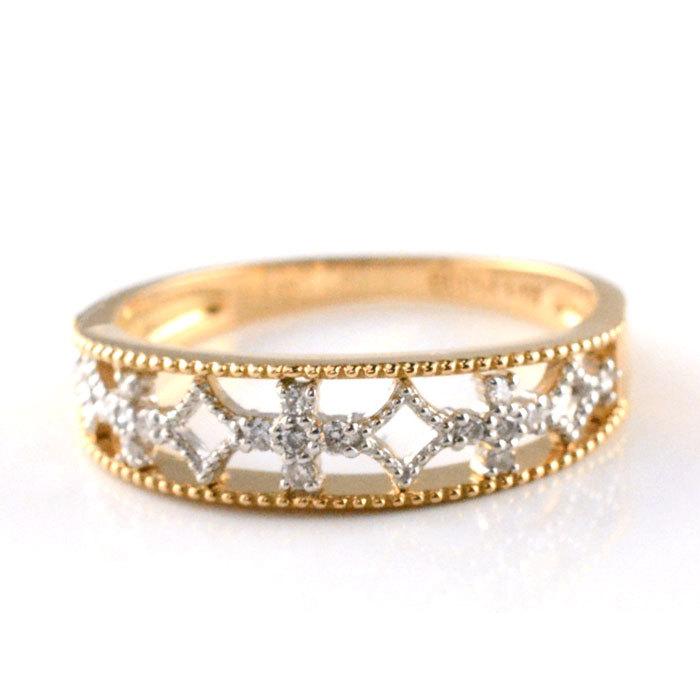 リング レディース 18金 ダイヤモンド 指輪 コンビ K18 PT900 ピンク