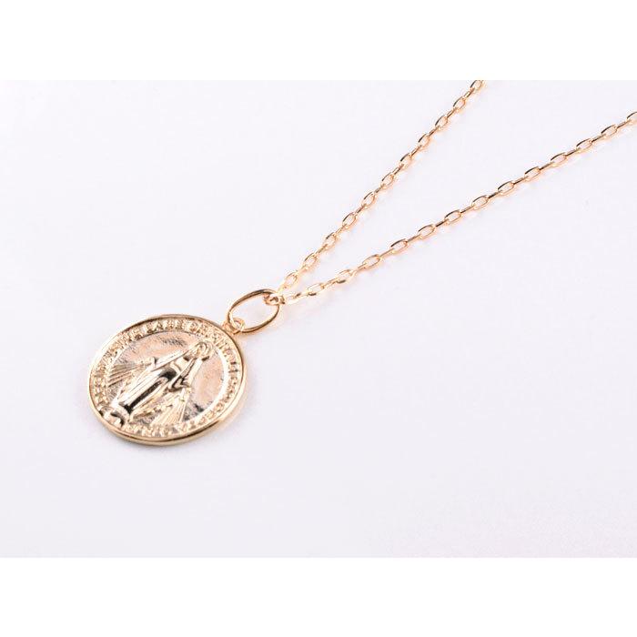 ネックレス メンズ 18金 コインタイプ マリア ペンダント K18 ピンクゴールド 18k 聖母マリア コインモチーフ シンプル 地金 ジュエリー ギフト プレゼントの画像