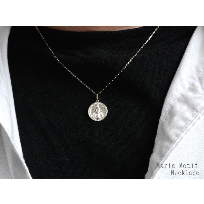 メンズ ネックレス k18 コインタイプ マリア コインモチーフ 聖母マリア 18k 18金 コイン ペンダント ホワイトゴールドk18 シンプル 地金  ホワイトデーの画像