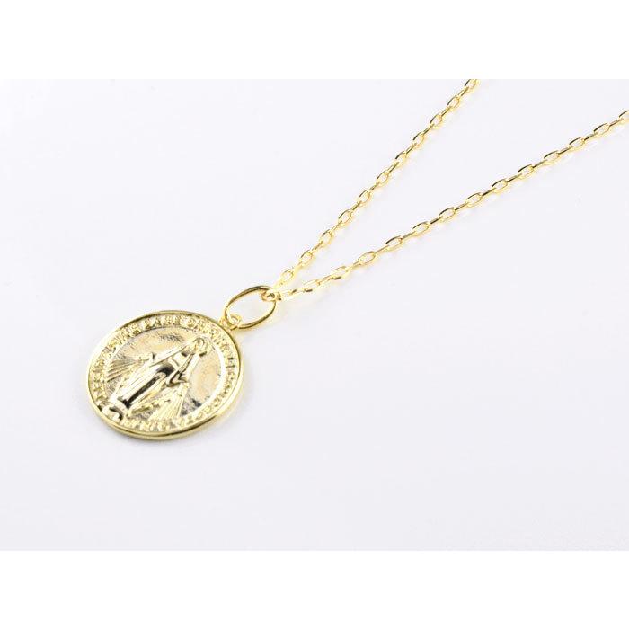 メンズ ネックレス k18 コインタイプ マリア コインモチーフ 聖母マリア 18k 18金 コイン ペンダント イエローゴールドk18 シンプル 地金  ホワイトデーの画像