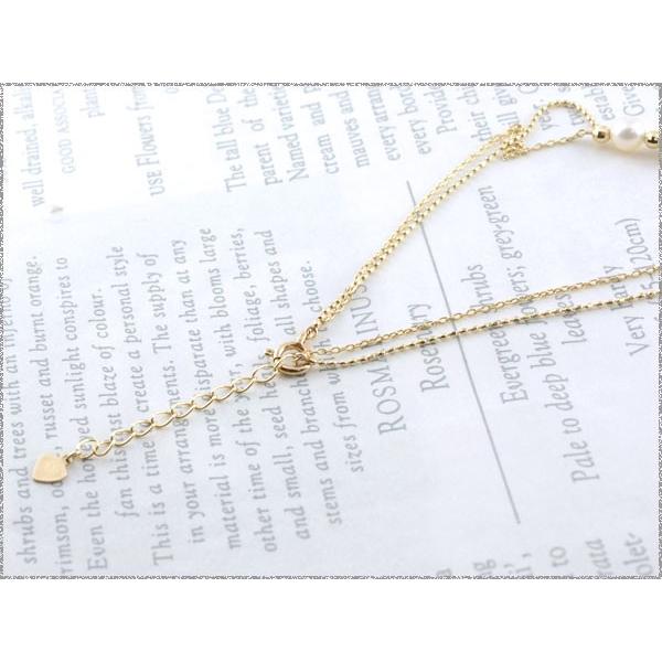 ブレスレット レディース k18ゴールド パール 淡水パール チェーン ブレス　k18 18k ダブル 2連 アズキ カットボール 18金 真珠 華奢  クリスマスの画像