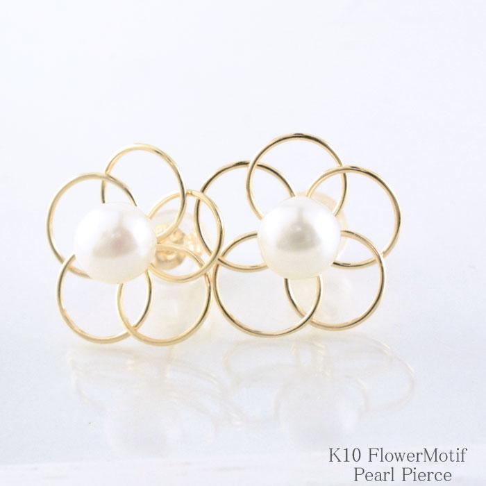 あすつく ピアス k10 花モチーフ イエローゴールドk10 10k 10金 花 