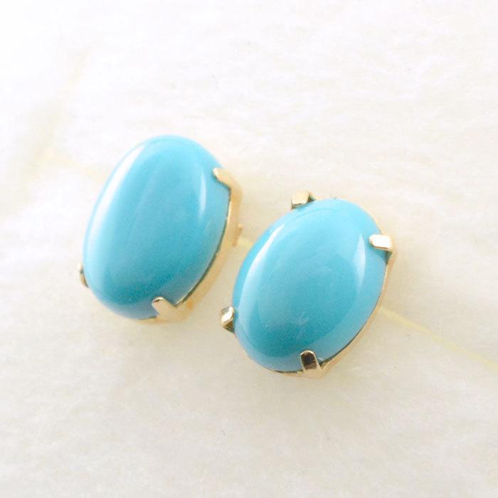 ピアス レディース 18金 スタッドピアス ターコイズ 大粒 シンプル k18  