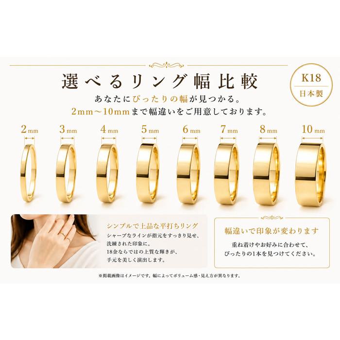 K18 リング レディース 18金 指輪 平打ち 4mm イエローゴールド 地金