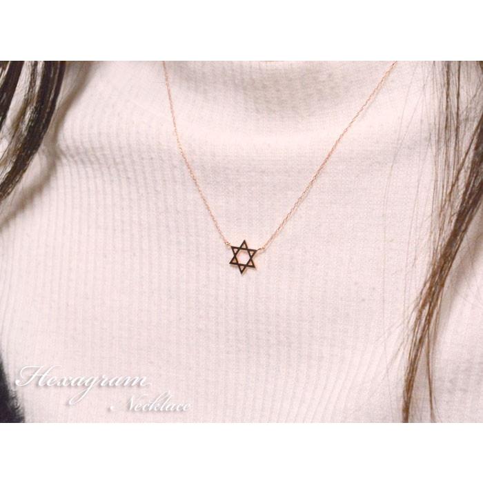 ヘキサグラム ネックレス レディース K10 ピンクゴールド 六芒星 星 ペンダント 地金 シンプル 華奢 人気 10金 クリスマス_5