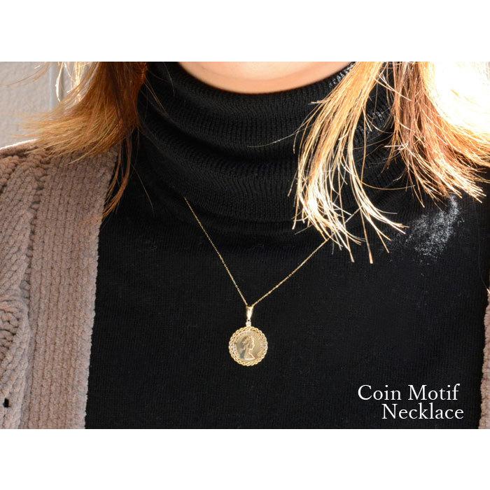 ネックレス レディース コイン K18 エリザベス ダイヤモンド コイン