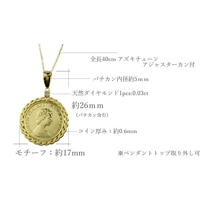 ネックレス レディース コイン K18 エリザベス ダイヤモンド コイン