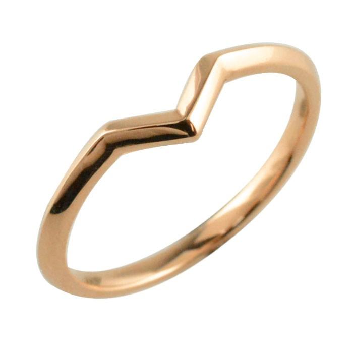 18金 レディース リング 指輪 ピンキーリング シンプル V字 18k ピンクゴールドk18 ring 華奢 重ねづけ 地金リング ファッションリング おしゃれ  クリスマスの画像