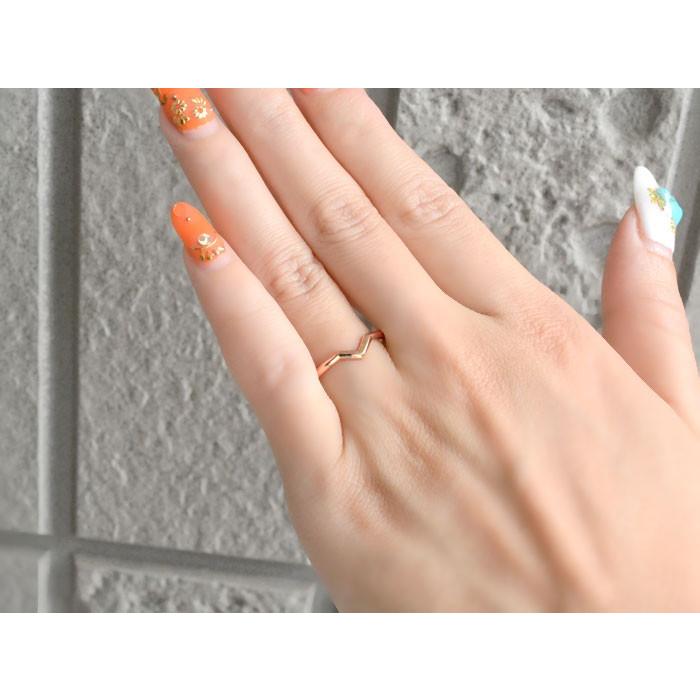 18金 レディース リング 指輪 ピンキーリング シンプル V字 18k ピンクゴールドk18 ring 華奢 重ねづけ 地金リング ファッションリング おしゃれ  クリスマスの画像