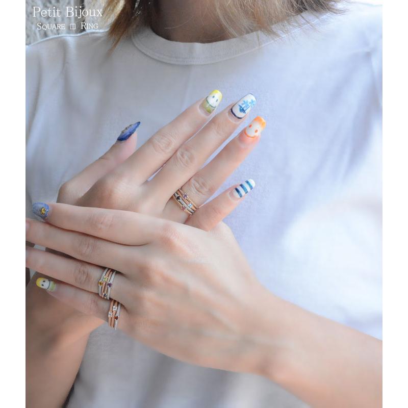 k18 リング レディース 18金 指輪 ピンキーリング 重ねづけ スクエア