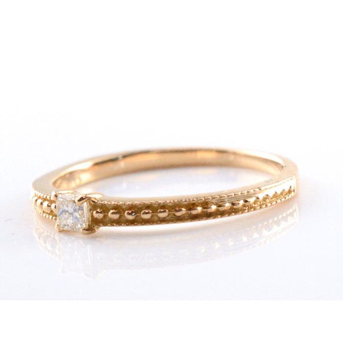18金 レディース ダイヤモンド リング k18 指輪 ピンキーリング ピンクゴールドk18 天然石 18k 一粒 重ねづけ 角ダイヤ 華奢 人気 四角 シンプル  ホワイトデーの画像