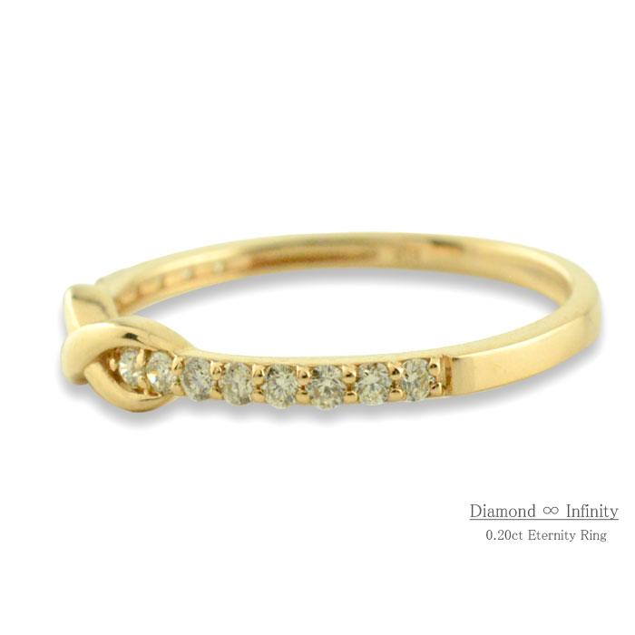 k18 指輪 ダイヤ リング 18金 18k エタニティ インフィニティ シンプル イエローゴールドk18 0.20ct 永遠 無限 ピンキーリング レディース 華奢 重ねづけの画像