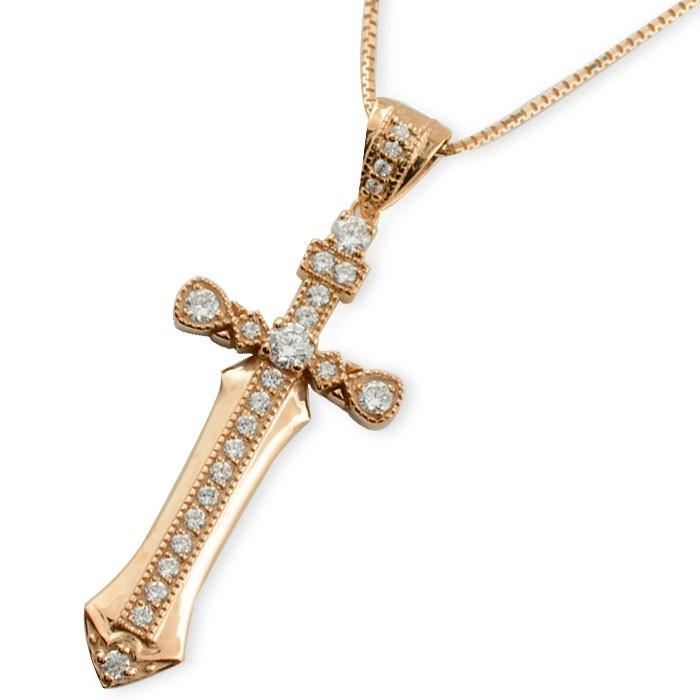 メンズ クロスネックレス ダイヤモンド ダイヤ k18 18k 18金 ピンク  