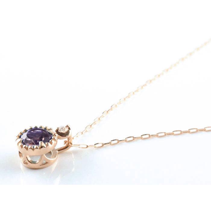 k18 レディース ネックレス アメジスト ダイヤモンド ピンクゴールドk18  アメジスト 18k 18金 大粒 一粒ネックレス おしゃれ 人気  ホワイトデーの画像