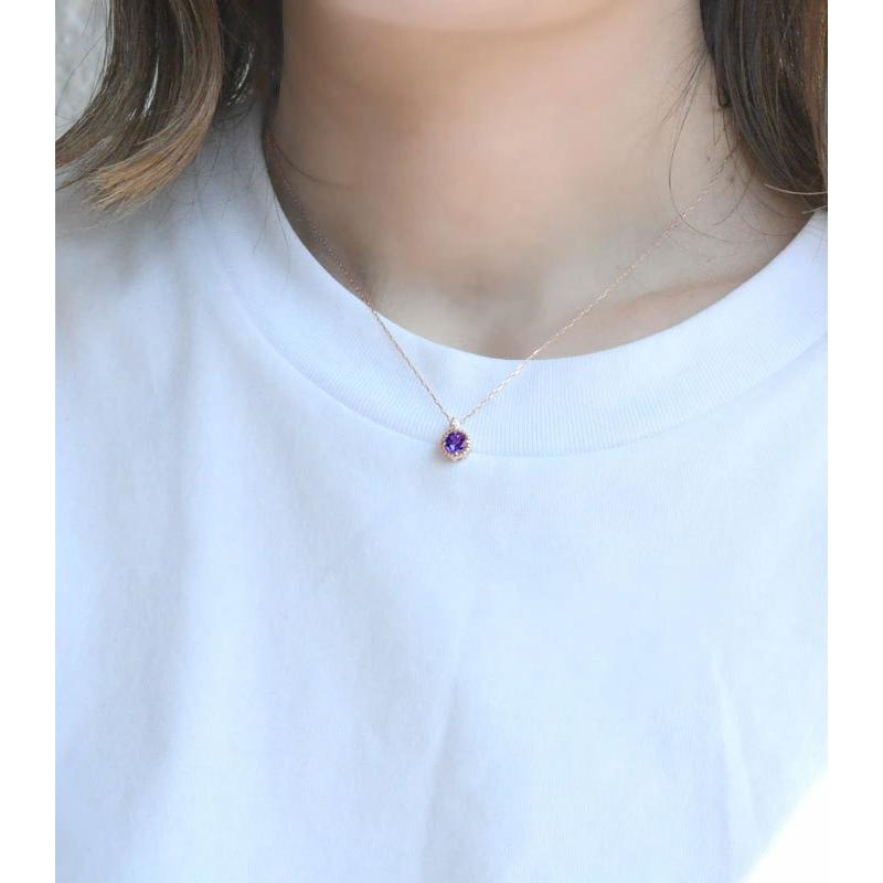 k18 レディース ネックレス アメジスト ダイヤモンド ピンクゴールドk18  アメジスト 18k 18金 大粒 一粒ネックレス おしゃれ 人気  ホワイトデーの画像