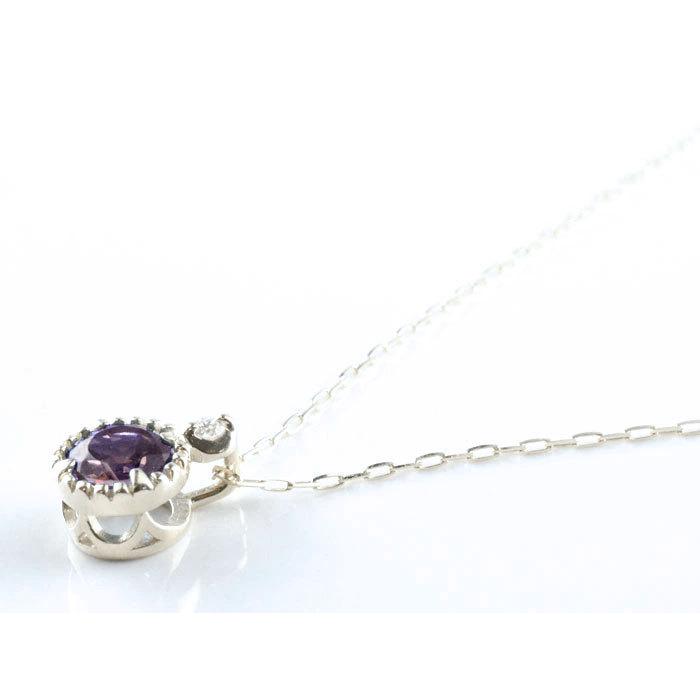 k18 レディース ネックレス アメジスト ダイヤモンド ホワイトゴールドk18  アメジスト 18k 18金 大粒 一粒ネックレス おしゃれ 人気  ホワイトデーの画像