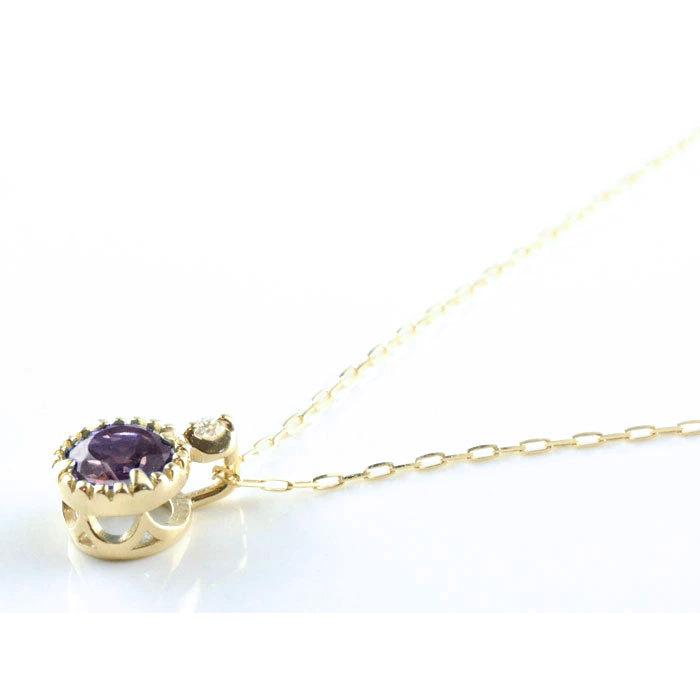 k18 レディース ネックレス アメジスト ダイヤモンド イエローゴールドk18  アメジスト 18k 18金 大粒 一粒ネックレス おしゃれ 人気  ホワイトデーの画像
