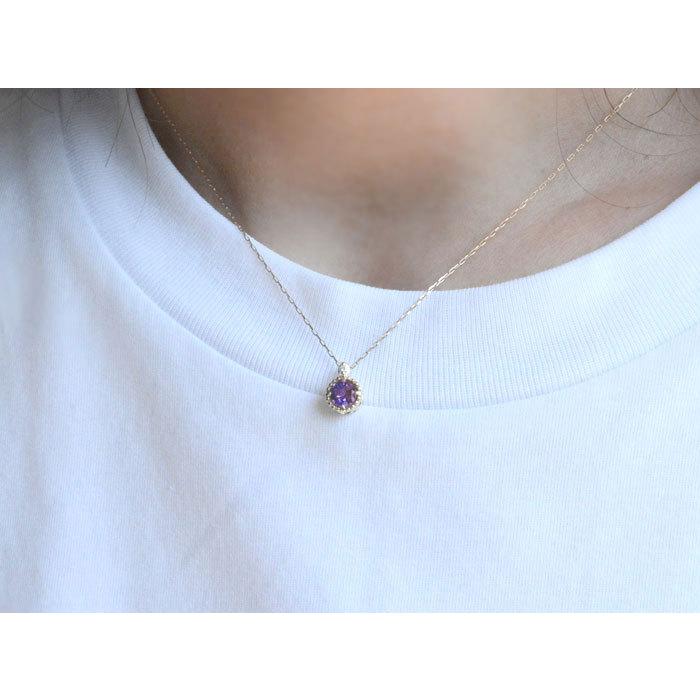 k18 レディース ネックレス アメジスト ダイヤモンド イエローゴールドk18  アメジスト 18k 18金 大粒 一粒ネックレス おしゃれ 人気  ホワイトデーの画像