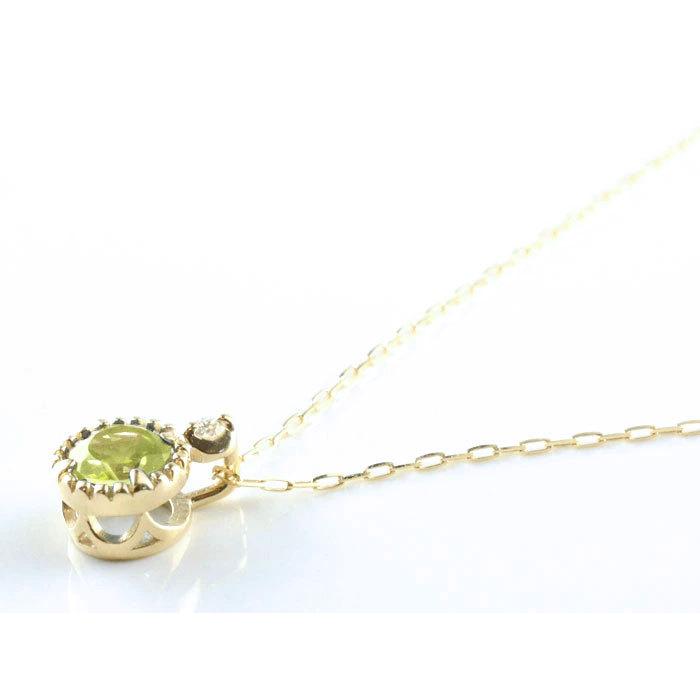 k18 レディース ネックレス ペリドット ダイヤモンド イエローゴールドk18  ペリドット 18k 18金 大粒 一粒ネックレス おしゃれ 人気  ホワイトデーの画像