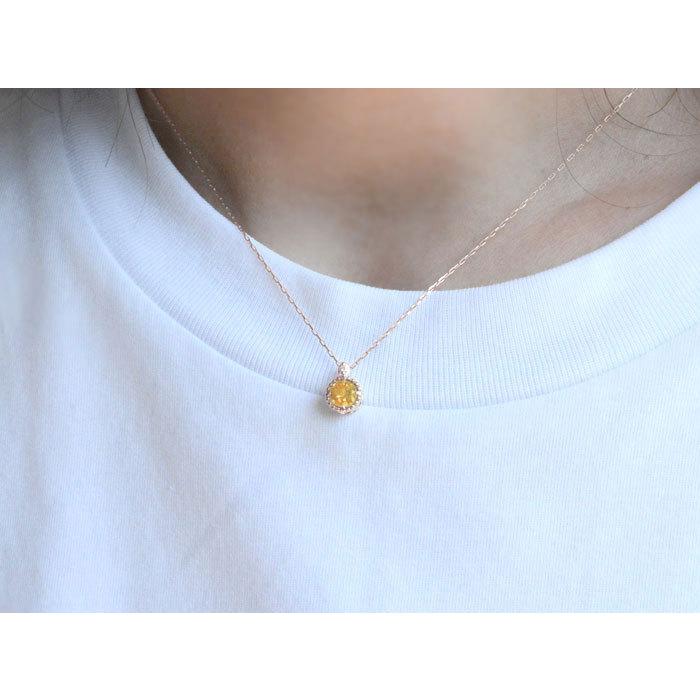k18 レディース ネックレス シトリン ダイヤモンド ピンクゴールドk18  シトリン 18k 18金 大粒 一粒ネックレス おしゃれ 人気  ホワイトデーの画像