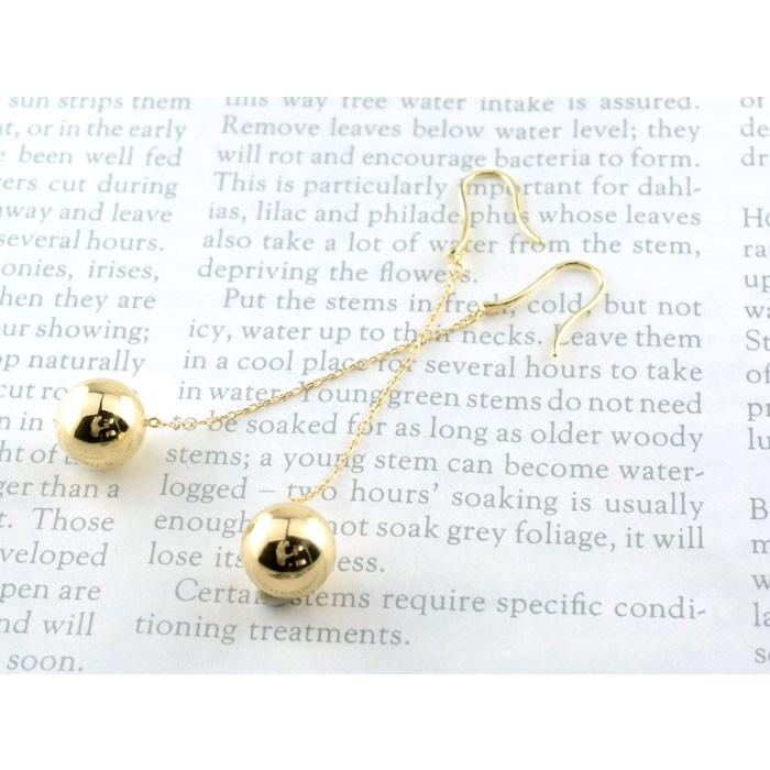 18金 ロングピアス レディース 丸玉 イエローゴールドk18 k18
