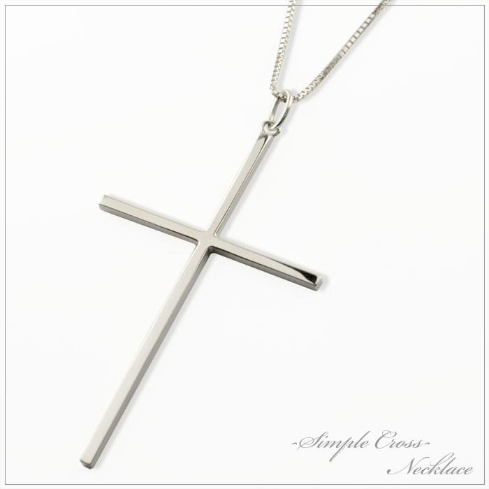 クロスネックレス k18 メンズ 18k 18金 特大 ホワイトゴールドk18