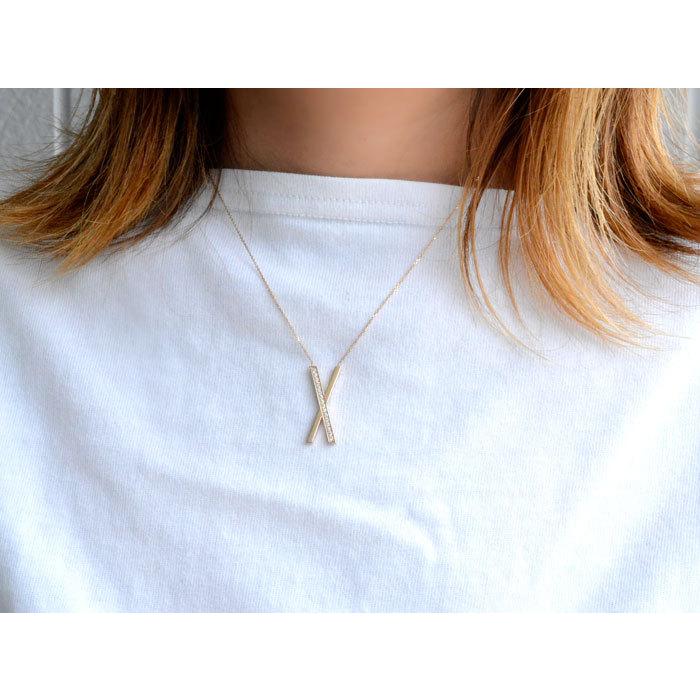 レディース ネックレス 10金 ダイヤモンド クロス ペンダント k10 イエローゴールドk10 X クロス ダイヤ 10k 華奢 X字 シンプル 記念 誕生日  クリスマスの画像