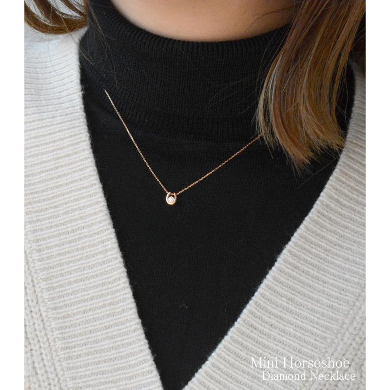 ネックレス レディース 18金 ダイヤモンド 馬蹄 蹄鉄 馬 ネックレス うま k18 ピンクゴールドk8 ダイヤ 18k 華奢 1粒ダイヤ シンプル 記念 誕生日
