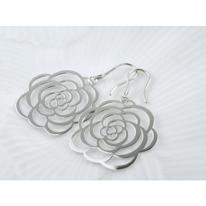薔薇 ピアス レディース 18金 K18 ホワイトゴールド ローズモチーフ バラモチーフ 花 ピアス 華奢 シンプル 18K スタッドピアス クリスマスの画像