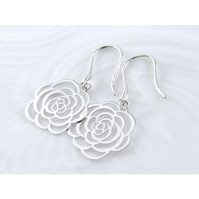 ピアス レディース k18 バラ ホワイトゴールドk18 薔薇 ローズモチーフ 18k 花 バラモチーフ 18金 華奢 シンプル 輝き  クリスマスの画像