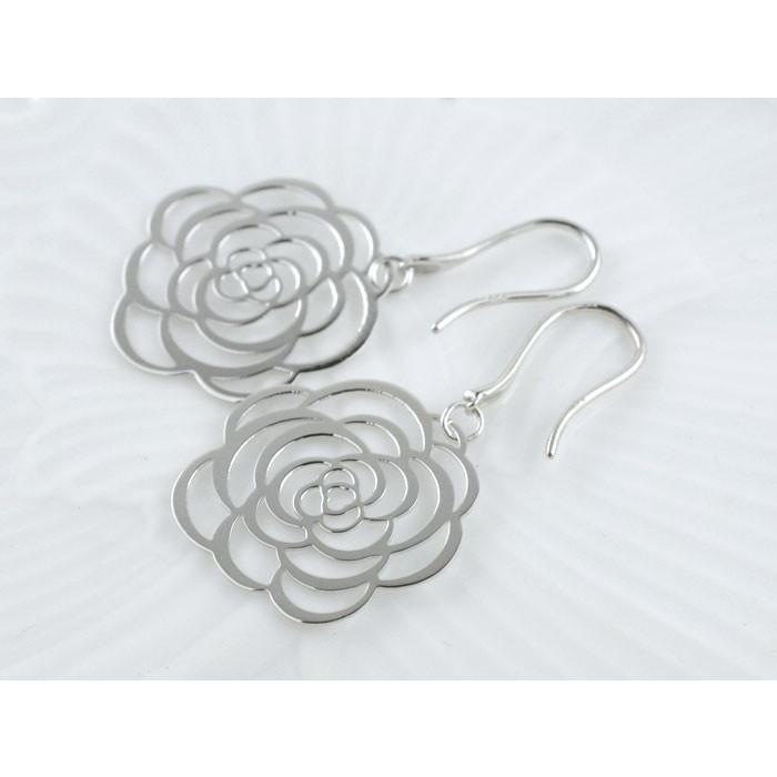 ピアス レディース k18 バラ ホワイトゴールドk18 薔薇 ローズモチーフ 18k 花 バラモチーフ 18金 華奢 シンプル 輝き  クリスマスの画像