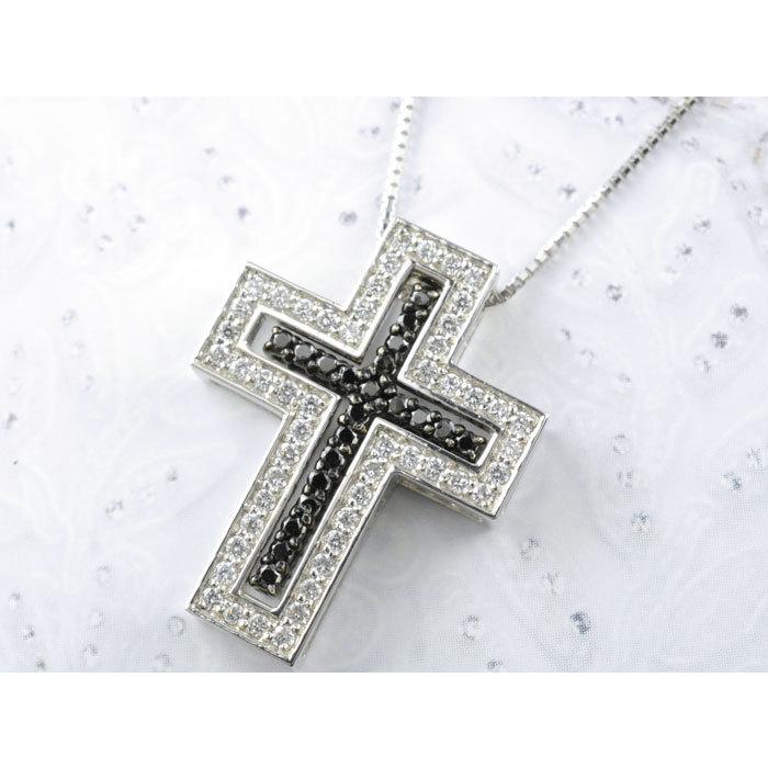 18金 ネックレス レディース クロス ダイヤモンド ブラック 