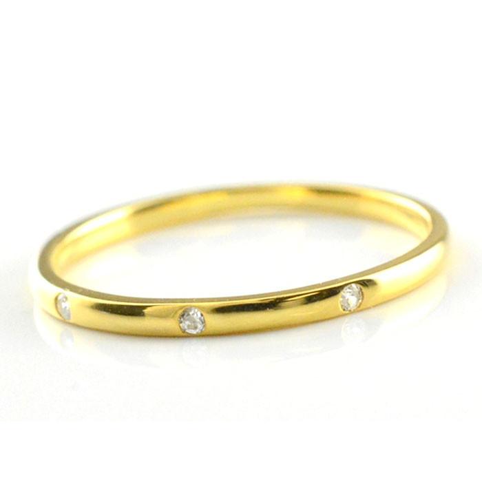 リング レディース 18金 ダイヤモンド ピンキーリング K18 イエローゴールドk18 スリーストーン 指輪 シンプル 甲丸 18k 華奢 重ねづけ ホワイトデー ギフトの画像