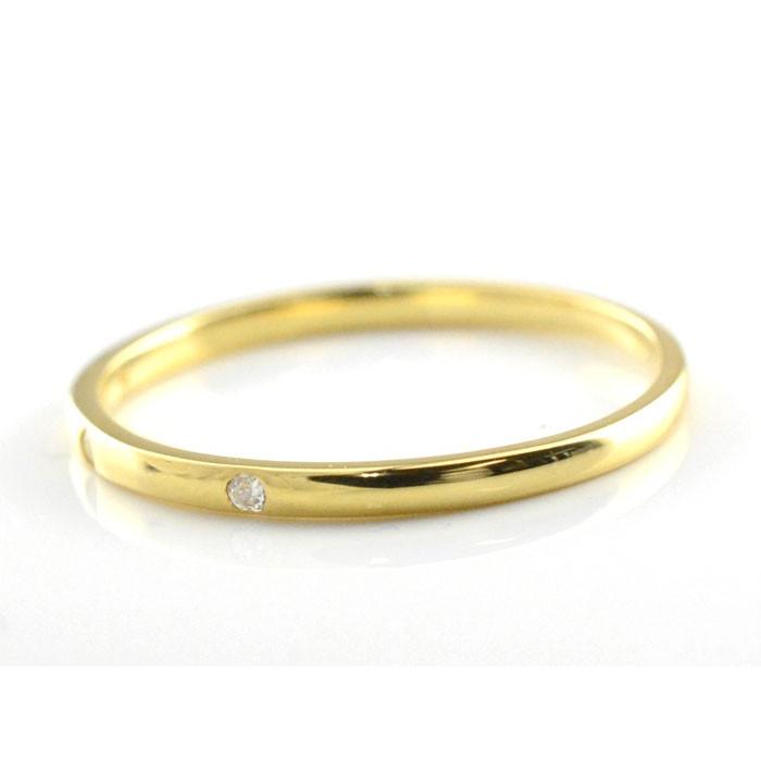リング レディース 18金 ダイヤモンド ピンキーリング K18 イエローゴールドk18 スリーストーン 指輪 シンプル 甲丸 18k 華奢 重ねづけ ホワイトデー ギフトの画像