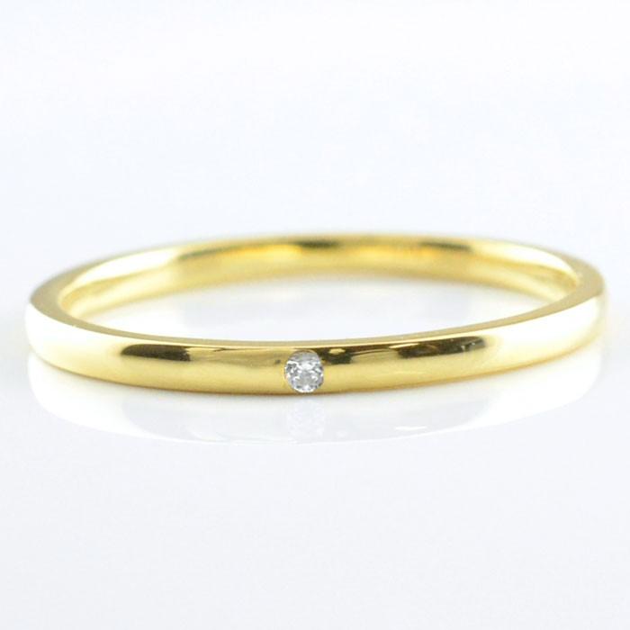 ペアリング 18金 結婚指輪 マリッジリング イエローゴールドk18 ダイヤモンド 18k シンプル リング ピンキーリング 甲丸 レディース ストレート  ホワイトデーの画像