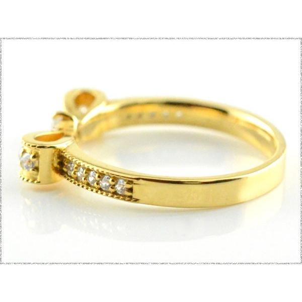 18金 指輪 ダイヤモンド リング 婚約指輪 ブルートパーズ k18 ピンキーリング リボン 誕生石 18k イエローゴールド レディース 華奢 可愛い クリスマス ギフトの画像