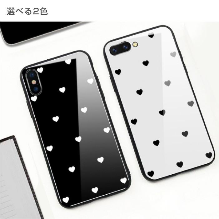 iPhone ケース iPhone8 ハート モノクロ 背面ガラス iPhoneケース