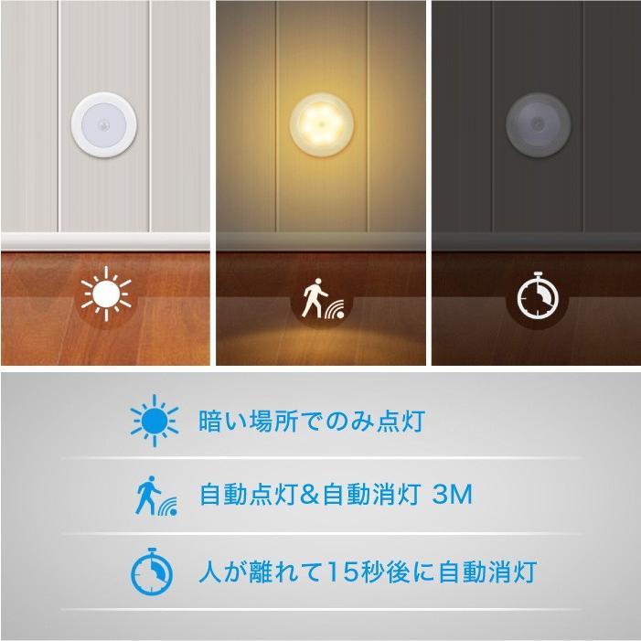 センサーライト 人感センサー 室内 屋内 電池式 3個セット LEDライト