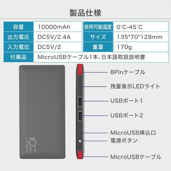 ケーブル不要 ケーブル内蔵型 モバイルバッテリー 大容量